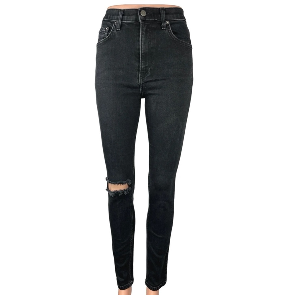 Reformation Women's Black Distressed Skinny Jeans.